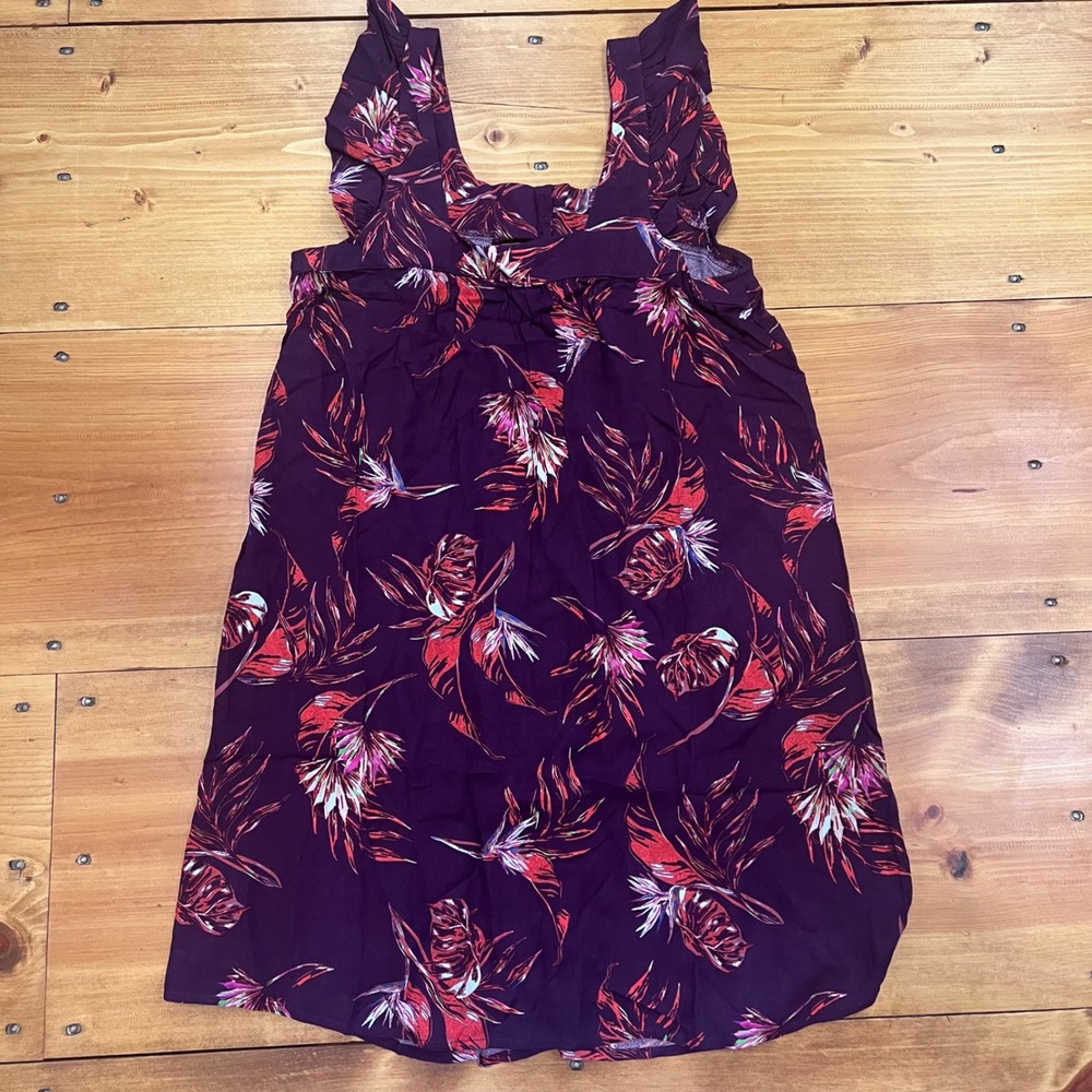 Knot Sisters Womens Tropical Floral Mini Dress Purple Red Bird of Paradise S NWT